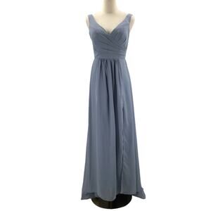 BRIDESMAID 2 XS slate blue pleated lace up bridesmaid maxi dress NEW B141